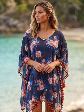 🌺Dotty Indii multicolor kaftan top-beachy-summer-bohemian-floral-coverup🌺